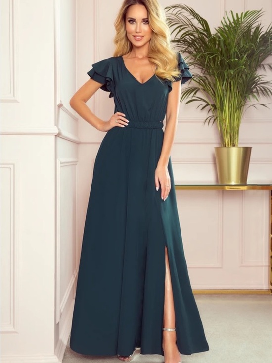 numoco Dresses & Skirts - Numoco Elegant V-Neck Ruffle Sleeve Maxi Dress